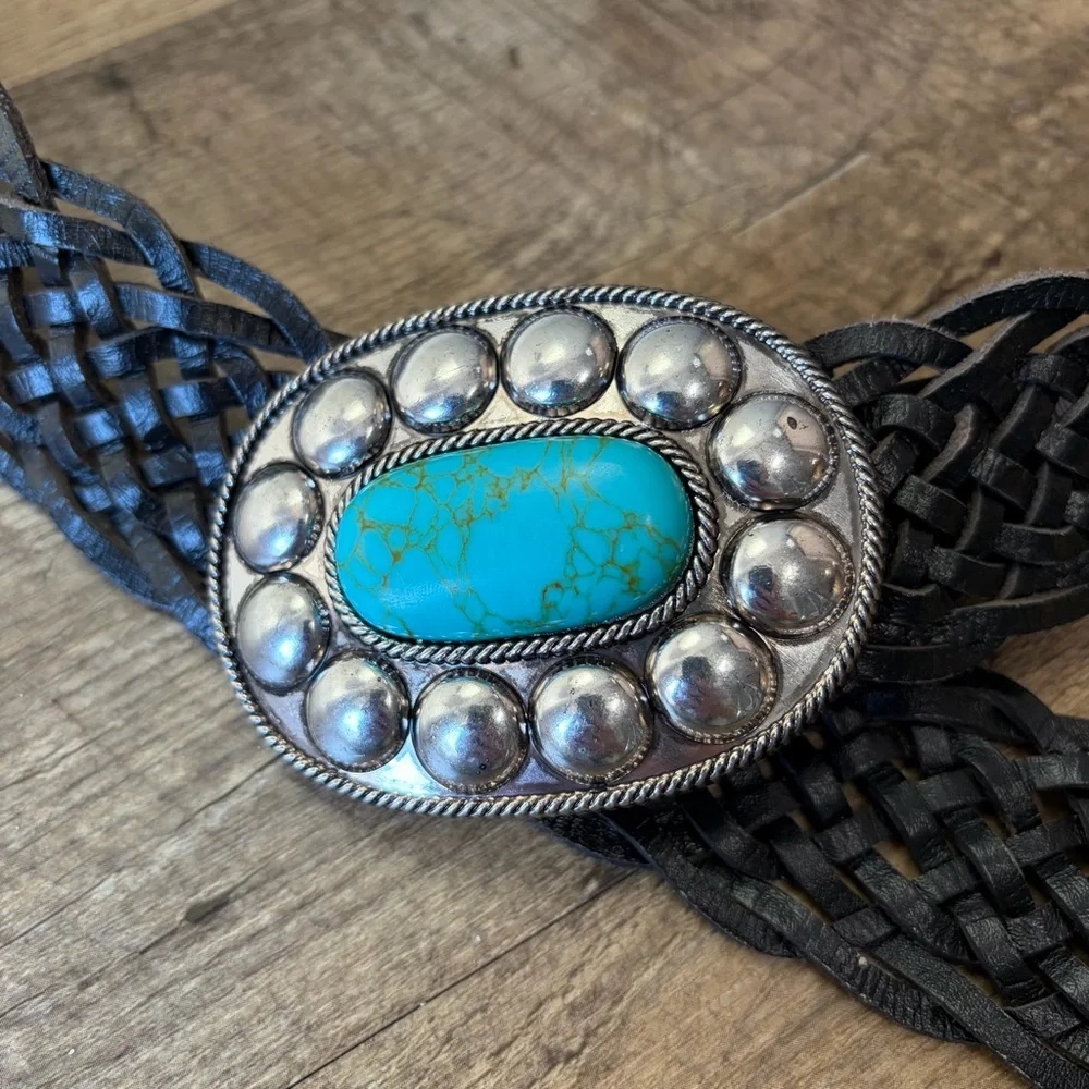 MNG Tropez Leather Woven Belt - Picture 7 of 15